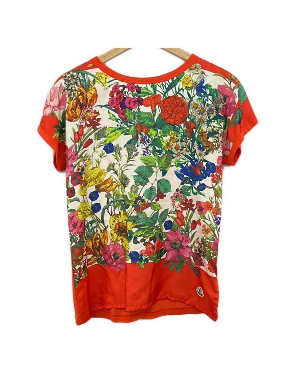 Moncler Short Sleeve Top Maglia Girocollo Ivory Green Multi Crew Neck Floral S